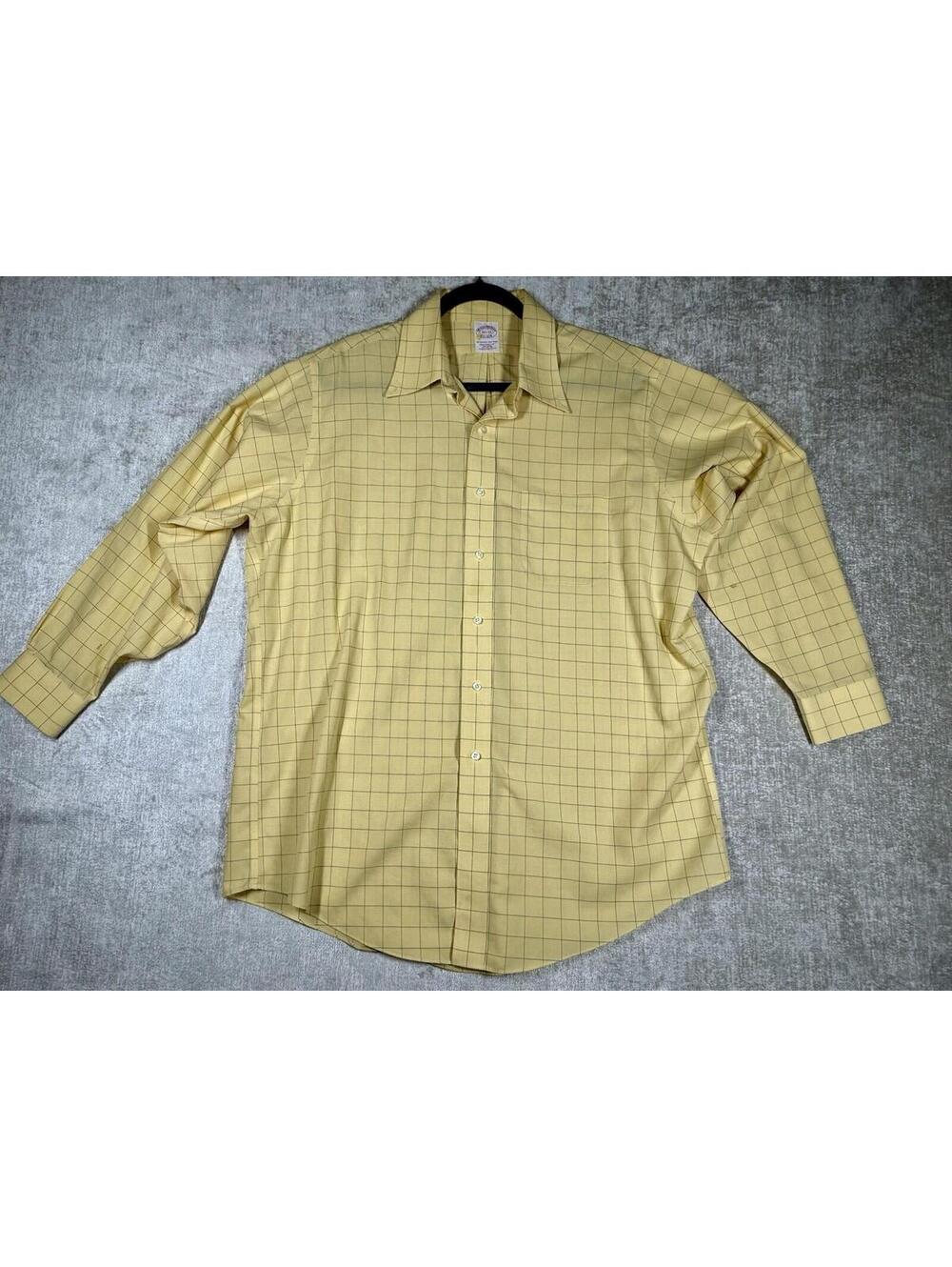 Brooks Brothers Button Up Shirt Men Sz 16 1/2-33 Yellow Long Sleeve Striped